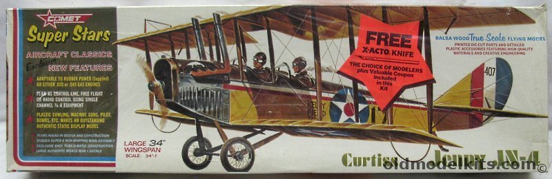 Comet Curtiss Jenny JN-4D - Super Stars 34 inch Wingspan Rubber / Gas Control Line / RC Flying Balsa Model Airplane, 3646 plastic model kit